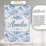 Blue Bird and Floral Toile Seamless Pattern Vintage Garden Scene  Personalised Custom Name Super Soft Fleece Blanket Bed Sofa Throw