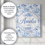 Personalised Name Blue Bird and Floral Custom  Modern Room Accent Elegant Feature Canvas Wall Art Print Decor Picture Ready to Hang