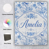 Personalised Name Blue Bird and Floral Custom  Modern Room Accent Elegant Feature Canvas Wall Art Print Decor Picture Ready to Hang