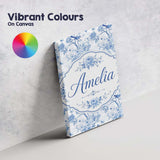 Personalised Name Blue Bird and Floral Custom  Modern Room Accent Elegant Feature Canvas Wall Art Print Decor Picture Ready to Hang