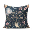 Custom Name Pink Floral Moon Stars Night Seamless Pattern Lovely Square Filled Cushion Throw Pillow Sofa Bed Home Decor Zip Washable UK Made