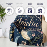 Pink Floral Moon Stars Celestial Night Seamless Pattern Lovely  Personalised Custom Name Super Soft Fleece Blanket Bed Sofa Throw