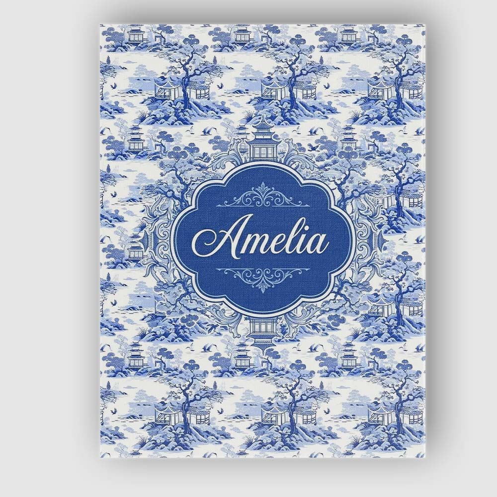 Personalised Name Blue Asian Garden Landscape Custom Unique Gift Idea Modern Room Accent Canvas Wall Art Print Decor Picture Ready to Hang