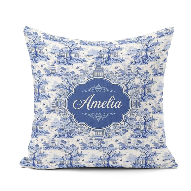 Custom Name Asian Garden Landscape Toile Seamless Pattern Scenic Square Filled Cushion Throw Pillow Sofa Bed Home Decor Zip Washable UK Made