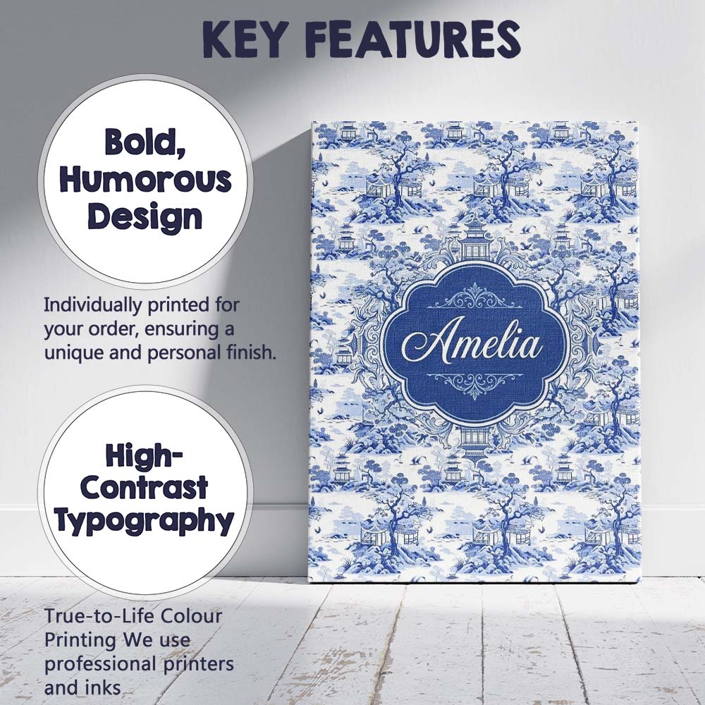 Personalised Name Blue Asian Garden Landscape Custom Unique Gift Idea Modern Room Accent Canvas Wall Art Print Decor Picture Ready to Hang
