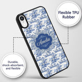 Blue Asian Garden Landscape Toile Printed Design Custom Name Protective Phone Case Mobile Cover Durable Everyday Smartphone Shock Resistant