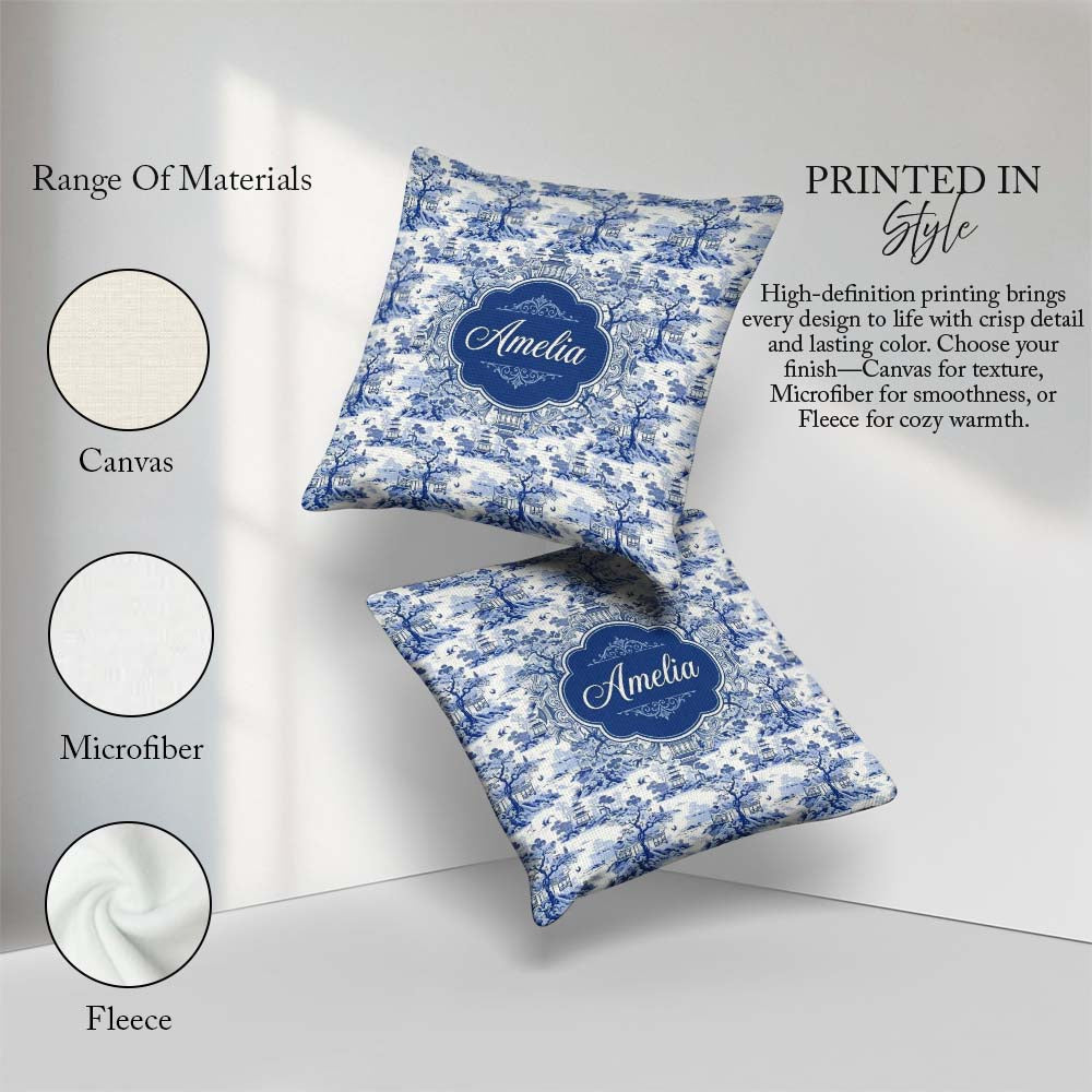 Custom Name Asian Garden Landscape Toile Seamless Pattern Scenic Square Filled Cushion Throw Pillow Sofa Bed Home Decor Zip Washable UK Made