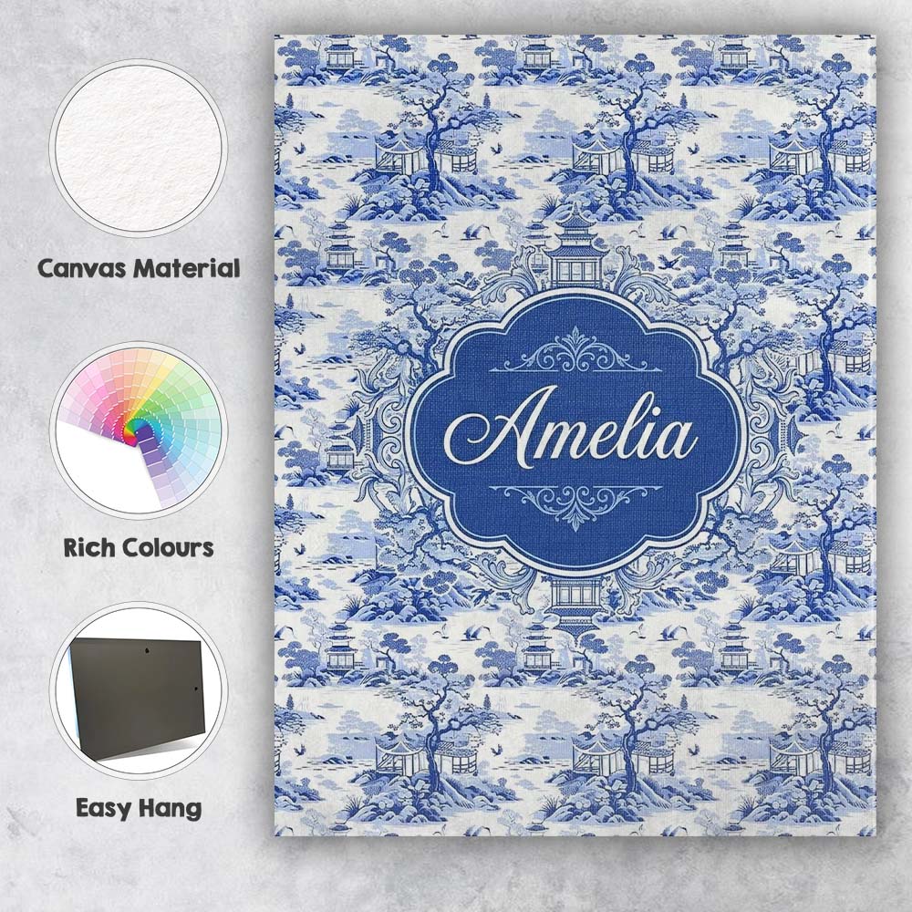 Personalised Name Blue Asian Garden Landscape Custom Unique Gift Idea Modern Room Accent Canvas Wall Art Print Decor Picture Ready to Hang
