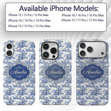 Blue Asian Garden Landscape Toile Printed Design Custom Name Protective Phone Case Mobile Cover Durable Everyday Smartphone Shock Resistant