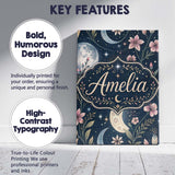 Personalised Name Pink Floral Moon Stars Celestial Night Seamless Custom  Bespoke Canvas Wall Art Print Decor Picture Ready to Hang
