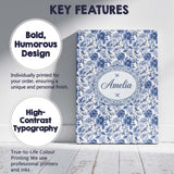 Personalised Name Blue Floral and Bird Custom  Modern Room Accent Elegant Feature Canvas Wall Art Print Decor Picture Ready to Hang