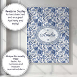 Personalised Name Blue Floral and Bird Custom  Modern Room Accent Elegant Feature Canvas Wall Art Print Decor Picture Ready to Hang