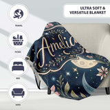 Pink Floral Moon Stars Celestial Night Seamless Pattern Lovely  Personalised Custom Name Super Soft Fleece Blanket Bed Sofa Throw