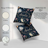 Custom Name Pink Floral Moon Stars Night Seamless Pattern Lovely Square Filled Cushion Throw Pillow Sofa Bed Home Decor Zip Washable UK Made