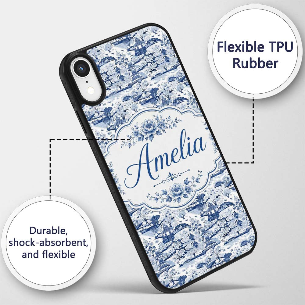 Classic Oriental Landscape Pagoda Garden Scenic Custom Name Protective Phone Case Mobile Cover Durable Everyday Smartphone Shock Resistant