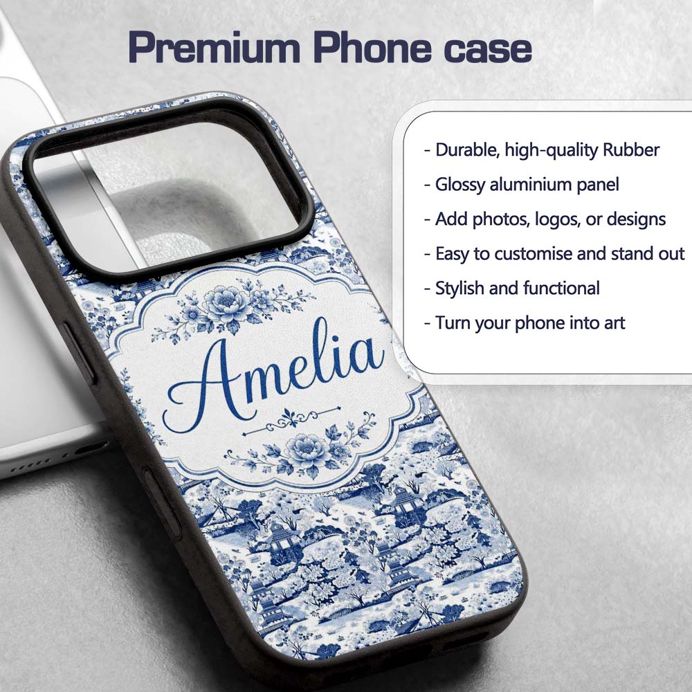 Classic Oriental Landscape Pagoda Garden Scenic Custom Name Protective Phone Case Mobile Cover Durable Everyday Smartphone Shock Resistant
