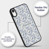 Soft Blue Floral Bird Branch Toile Style Seamless Custom Name Protective Phone Case Mobile Cover Durable Everyday Smartphone Shock Resistant