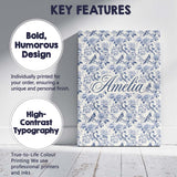 Personalised Name Soft Blue Floral Bird Custom  Modern Room Accent Elegant Feature Canvas Wall Art Print Decor Picture Ready to Hang