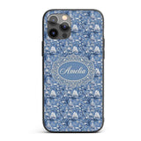 Detailed Blue Chinoiserie Garden Birds Pagoda Custom Name Protective Phone Case Mobile Cover Durable Everyday Smartphone Shock Resistant