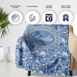 Detailed Blue Chinoiserie Garden Birds Pagoda Seamless Pattern Name  Personalised Custom Name Super Soft Fleece Blanket Bed Sofa Throw