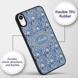 Detailed Blue Chinoiserie Garden Birds Pagoda Custom Name Protective Phone Case Mobile Cover Durable Everyday Smartphone Shock Resistant