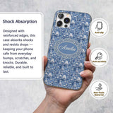 Detailed Blue Chinoiserie Garden Birds Pagoda Custom Name Protective Phone Case Mobile Cover Durable Everyday Smartphone Shock Resistant