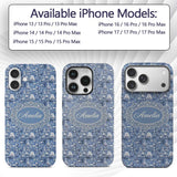 Detailed Blue Chinoiserie Garden Birds Pagoda Custom Name Protective Phone Case Mobile Cover Durable Everyday Smartphone Shock Resistant