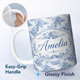 Personalized Custom Name Light Blue Asian Bridge Garden Scenic Seamless Pattern Name Cute 11oz Ceramic Coffee Tea Mug White Large Handle