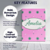 Personalised Name Green Star Shapes on Pink Background Seamless Custom  Statement Canvas Wall Art Print Decor Picture Ready to Hang