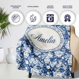Vintage Blue Porcelain Floral Vase Bird Seamless Pattern Name Cute  Personalised Custom Name Super Soft Fleece Blanket Bed Sofa Throw