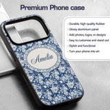 Vintage Blue Porcelain Floral Vase Bird Seamless Custom Name Protective Phone Case Mobile Cover Durable Everyday Smartphone Shock Resistant