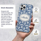 Vintage Blue Porcelain Floral Vase Bird Seamless Custom Name Protective Phone Case Mobile Cover Durable Everyday Smartphone Shock Resistant