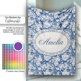 Vintage Blue Porcelain Floral Vase Bird Seamless Pattern Name Cute  Personalised Custom Name Super Soft Fleece Blanket Bed Sofa Throw