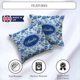 Custom Name Soft Peony Floral Seamless Botanical Elegant Pattern Square Filled Cushion Throw Pillow Sofa Bed Home Decor Zip Washable UK Made