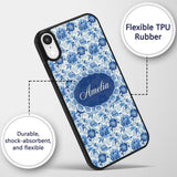 Soft Blue Peony Floral Seamless Botanical Elegant Custom Name Protective Phone Case Mobile Cover Durable Everyday Smartphone Shock Resistant