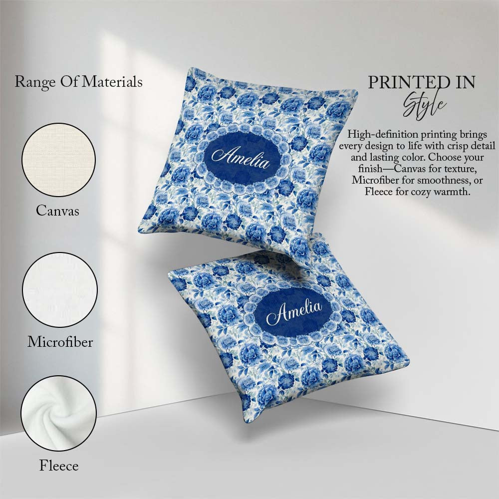 Custom Name Soft Peony Floral Seamless Botanical Elegant Pattern Square Filled Cushion Throw Pillow Sofa Bed Home Decor Zip Washable UK Made