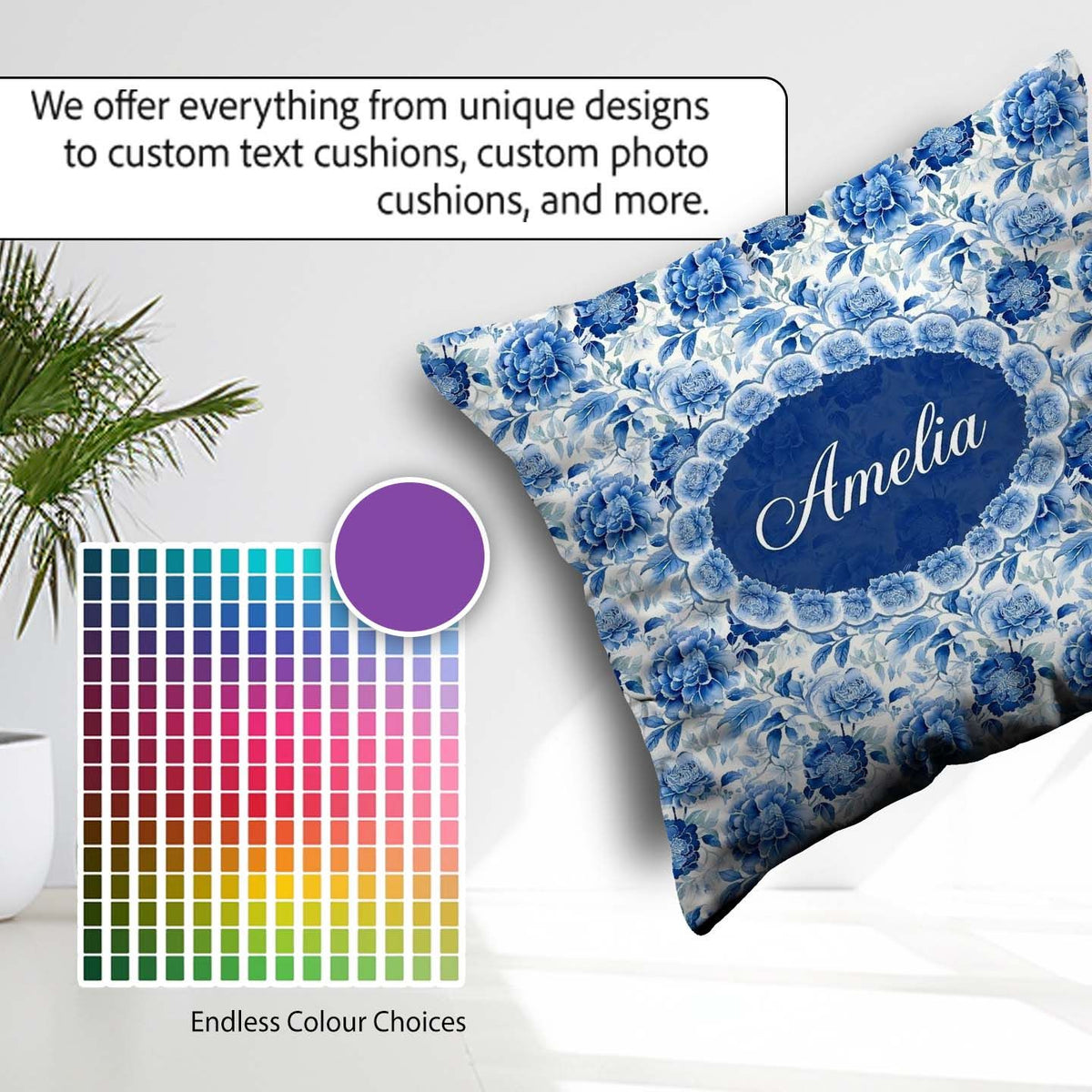 Custom Name Soft Peony Floral Seamless Botanical Elegant Pattern Square Filled Cushion Throw Pillow Sofa Bed Home Decor Zip Washable UK Made