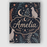 Personalised Name Celestial Cat Moon Stars Botanical Night Seamless Custom Canvas Wall Art Print Decor Picture Ready to Hang