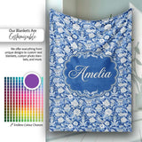 Classic Blue and White Oriental Garden Scenic Seamless Pattern Name  Personalised Custom Name Super Soft Fleece Blanket Bed Sofa Throw