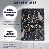 Personalised Name Celestial Cat Moon Stars Botanical Night Seamless Custom Canvas Wall Art Print Decor Picture Ready to Hang