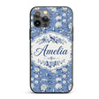 Blue Bird Floral Branch Elegant Seamless Vintage Custom Name Protective Phone Case Mobile Cover Durable Everyday Smartphone Shock Resistant