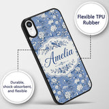 Blue Bird Floral Branch Elegant Seamless Vintage Custom Name Protective Phone Case Mobile Cover Durable Everyday Smartphone Shock Resistant