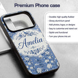 Blue Bird Floral Branch Elegant Seamless Vintage Custom Name Protective Phone Case Mobile Cover Durable Everyday Smartphone Shock Resistant