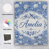 Personalised Name Blue Bird Floral Branch Custom  Unique Gift Idea Elegant Feature Canvas Wall Art Print Decor Picture Ready to Hang