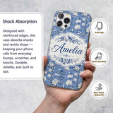Blue Bird Floral Branch Elegant Seamless Vintage Custom Name Protective Phone Case Mobile Cover Durable Everyday Smartphone Shock Resistant