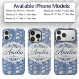 Blue Bird Floral Branch Elegant Seamless Vintage Custom Name Protective Phone Case Mobile Cover Durable Everyday Smartphone Shock Resistant