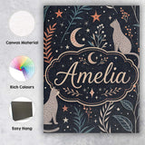 Personalised Name Celestial Cat Moon Stars Botanical Night Seamless Custom Canvas Wall Art Print Decor Picture Ready to Hang