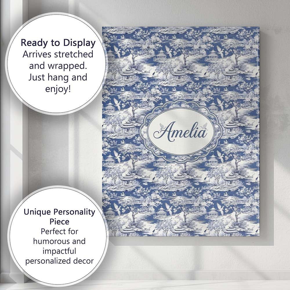 Personalised Name Detailed Blue Crane Custom Modern Room Accent Creative Decorator Style Canvas Wall Art Print Decor Picture Ready to Hang