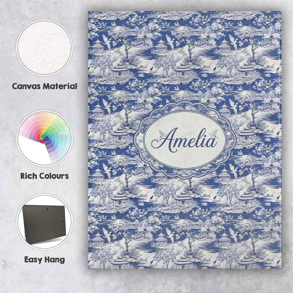 Personalised Name Detailed Blue Crane Custom Modern Room Accent Creative Decorator Style Canvas Wall Art Print Decor Picture Ready to Hang