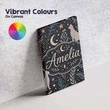 Personalised Name Celestial Cat Moon Stars Botanical Night Seamless Custom Canvas Wall Art Print Decor Picture Ready to Hang